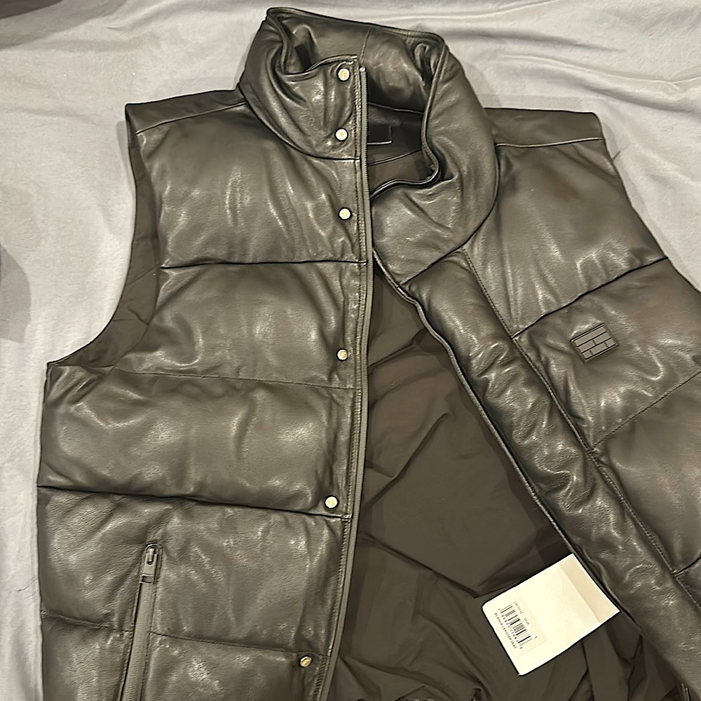 Frame Plaque Quilted Leather Vest Size Small